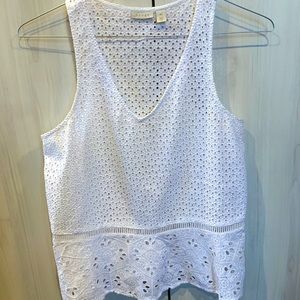 Hinge White Eyelet Lace Cotton Tank Top (XS)